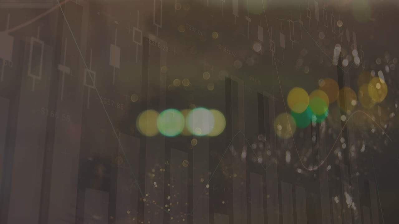 도시 풍경 위의 데이터 처리 애니메이션