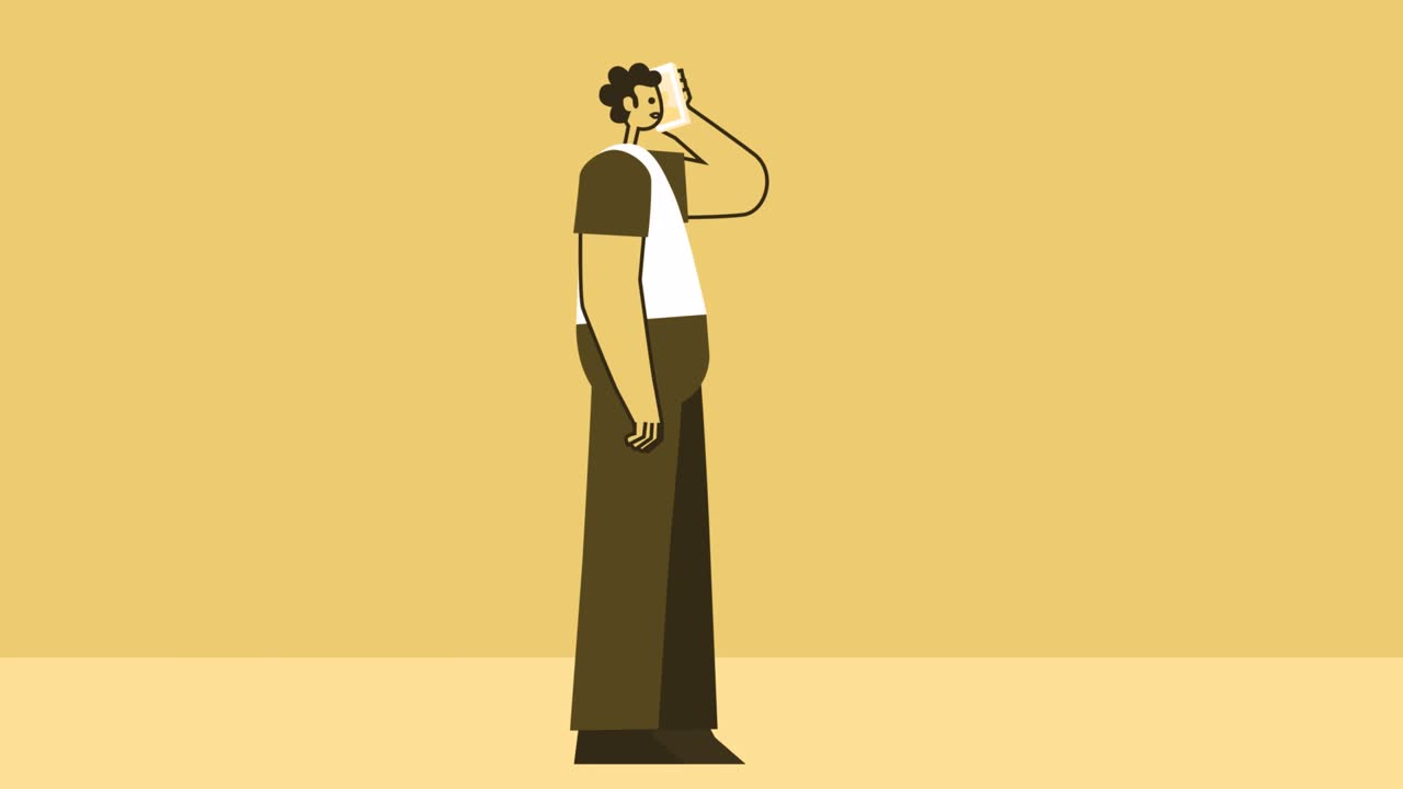 estilo hombre amarillo carácter plano llamada telefónica. animación de bucle aislado con asuntos alfa