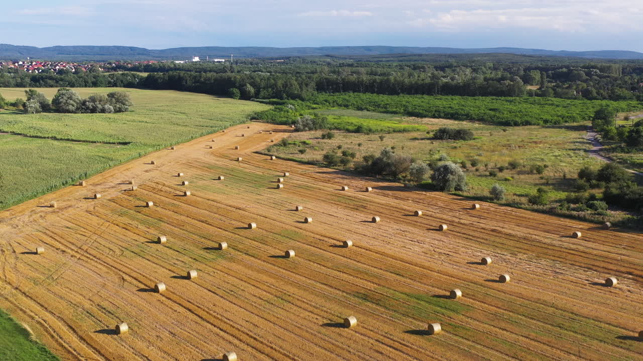 Drone shot of hay field in the Hernad Valley in Hungary