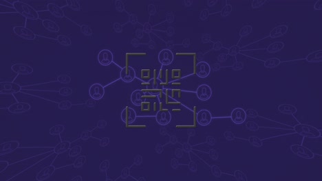 Animation-of-neon-qr-code-and-connections-on-violet-background