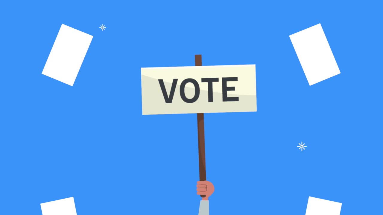 손으로 투표 배너를 들어 올리는 선거 날