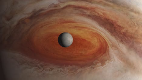 agua congelada europa luna timelapse pasando planeta júpiter gran ojo rojo tormenta 4k