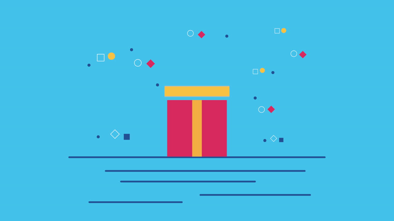 regalo en caja con animación de etiqueta