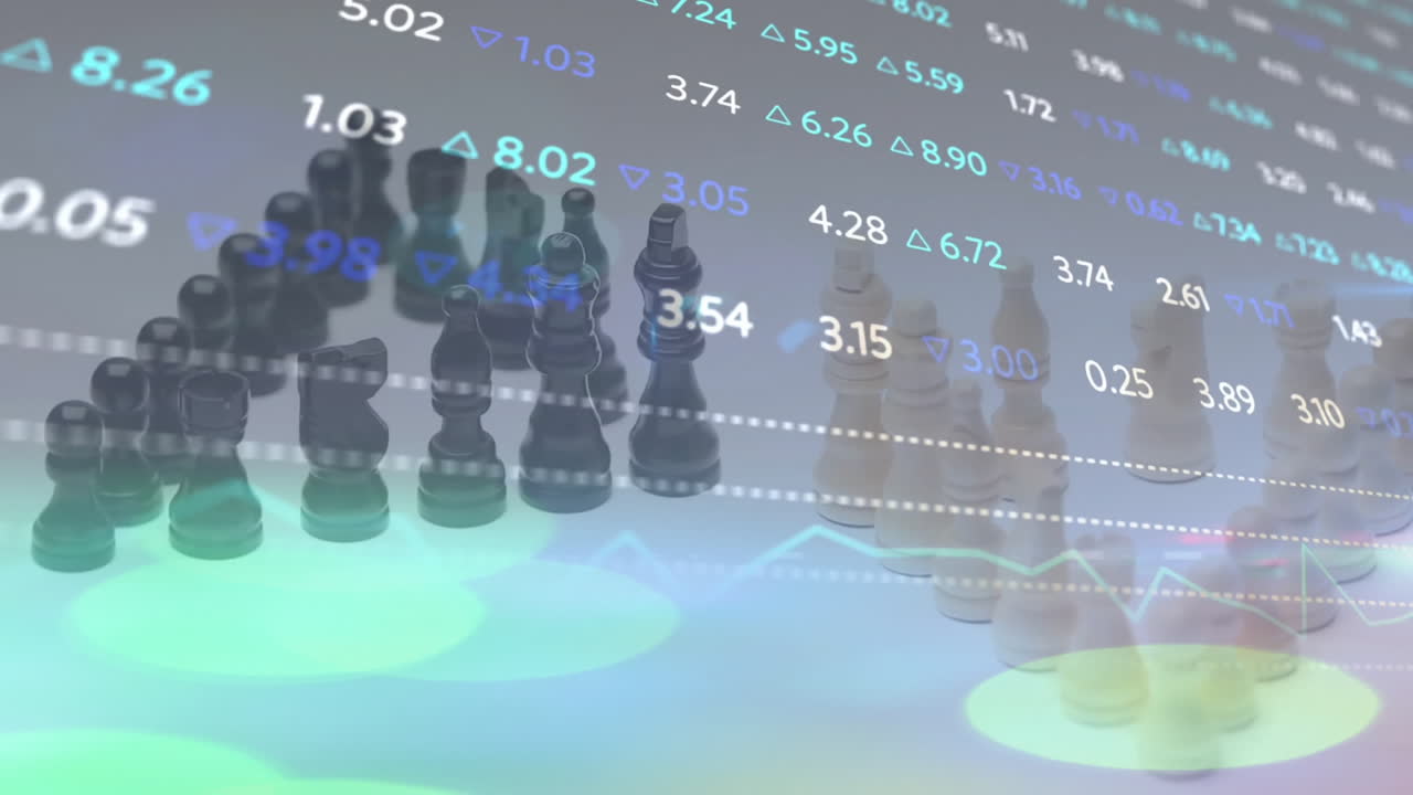 삼각형 형식의 체스 조각에 대한 데이터 처리의 애니메이션