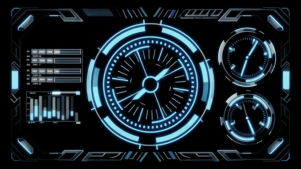 Animated Futuristic Digital HUD Display with Data and Gauges