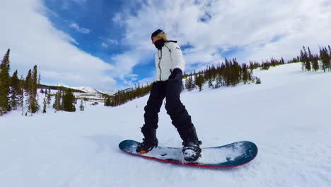 side view of snowboarder down mountain in colorado