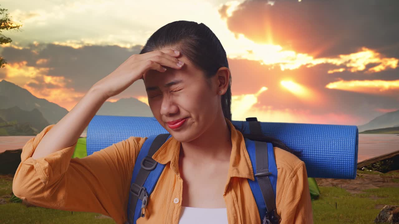 Woman Suffering from Headache While Hiking