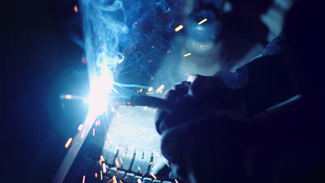 welder welding steel construction slowmotion
