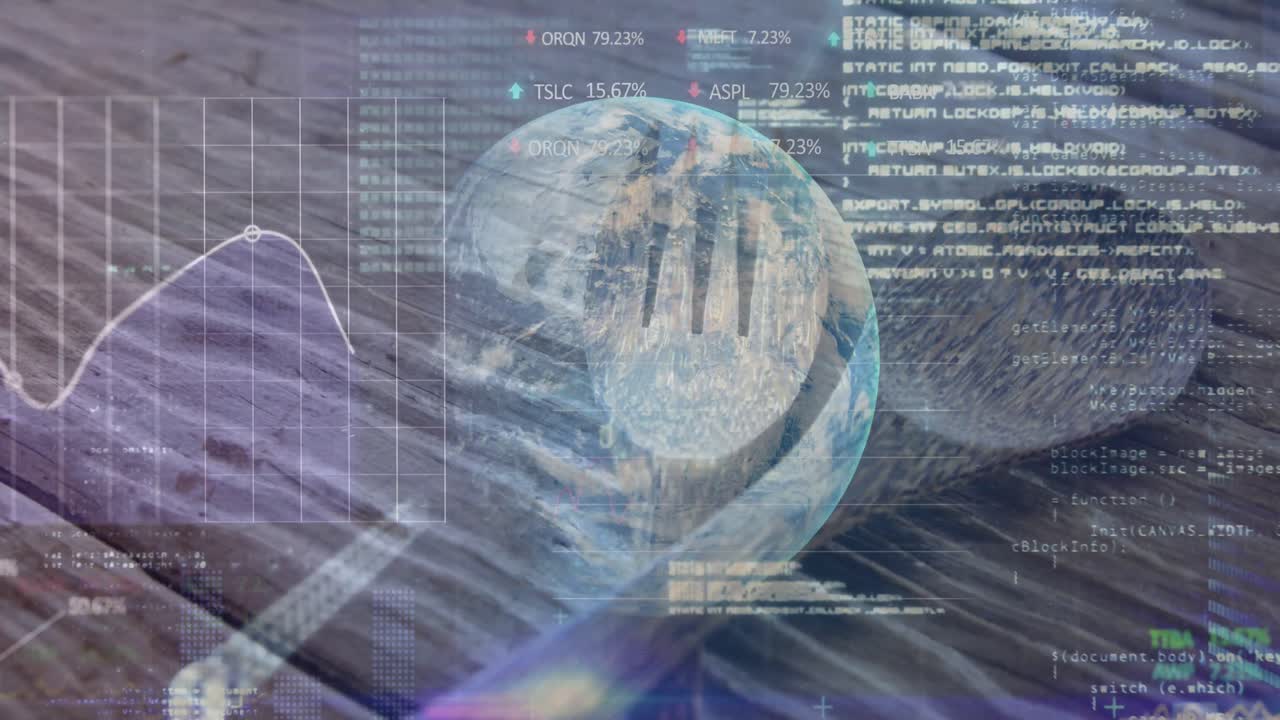 animación del procesamiento de datos financieros en todo el mundo