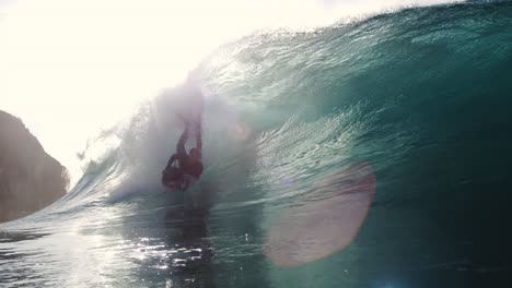 Super slow motion wave crashes at Whaley Wedge with golden sunrise light and foaming face