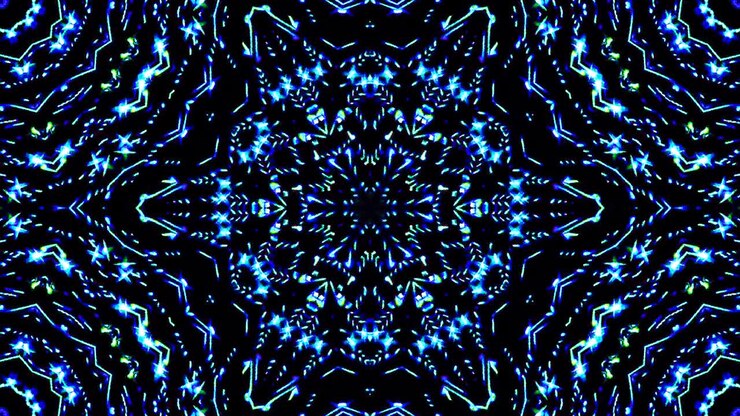 light wave abstract dots set blue color kaleidoscope black background