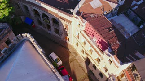 Bird's-eye-view-of-the-cobblestone-streets-of-the-Concha-y-Toro-neighborhood-medieval-European-architecture-Santiago-Chile