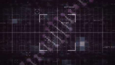 Multiple-changing-numbers-over-dna-structure-spinning-against-purple-background