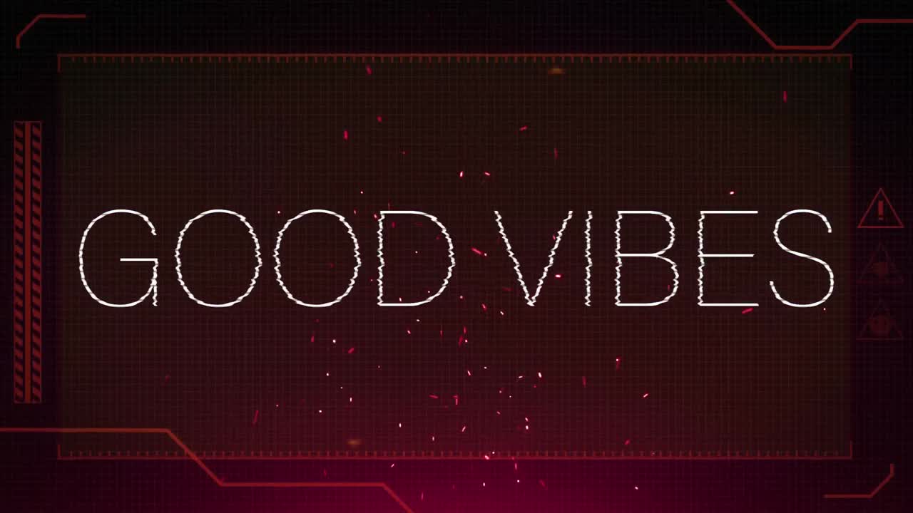 Animazione del testo "good vibes" su sfondo rosso.