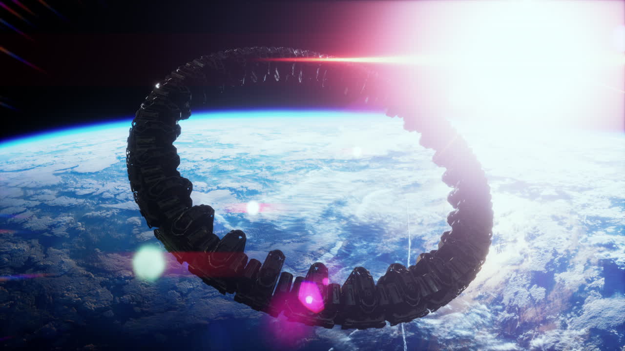 매우 상세한 거대한 우주선이 지구에 접근하고 있습니다.