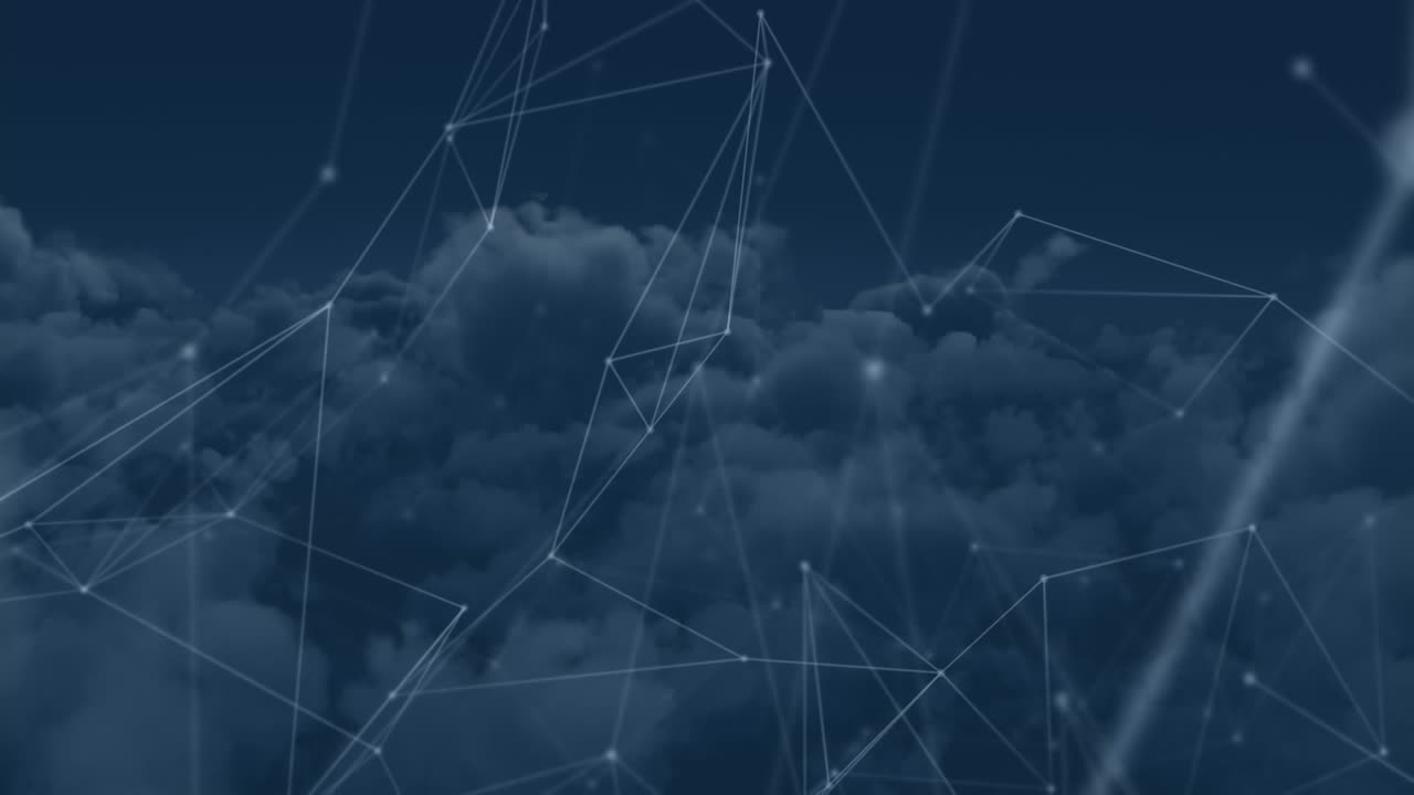 Animation of network of connections over clouds in background