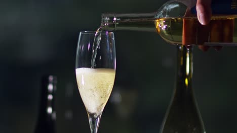 una dama sirve una refrescante copa de vino espumoso y luego toma la copa