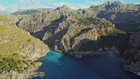 panoramic view of sierra de tramuntana and cala de sa calobra in escorca, balearic islands, spain