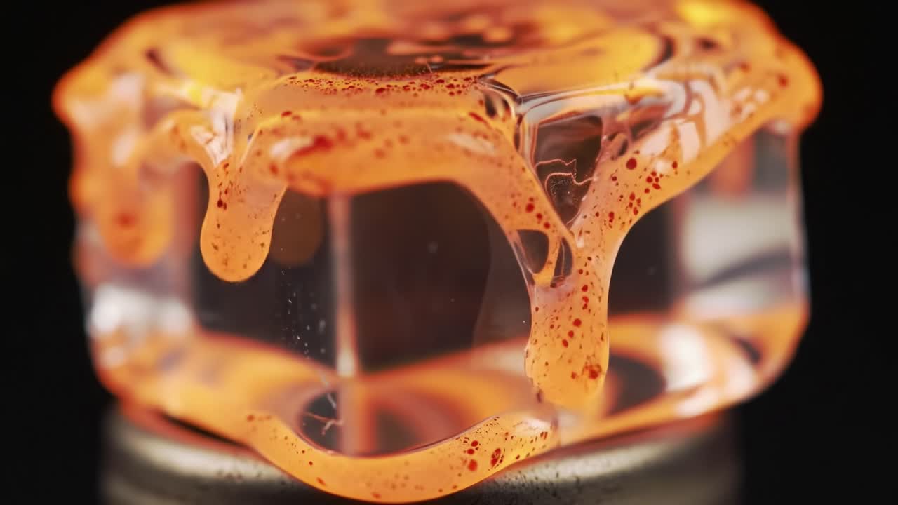 Translucent Gelatinous Cube with Fluid Dynamics: A Captivating Contrast of Orange and Pink Shades in Macro Photography