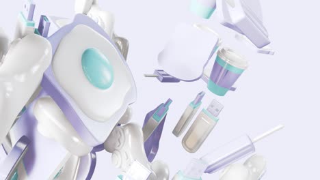미니멀 3d 아트: 기하학적 디자인 공간에서 애니메이션 된 세련된 객체, 트렌디한 색상 조합, 루프 모션, 4k 비디오