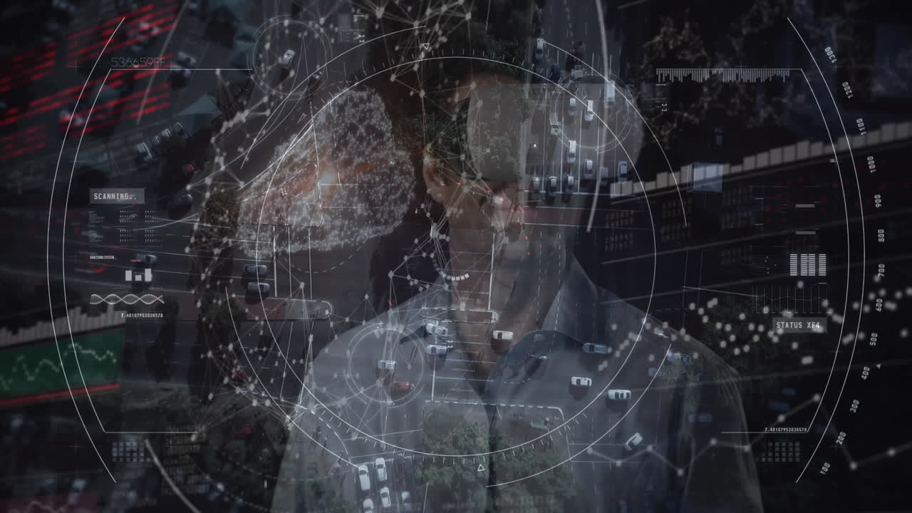 vr 헤드 ⁇ 을 착용한 사업가에 대한 금융 데이터 처리 애니메이션