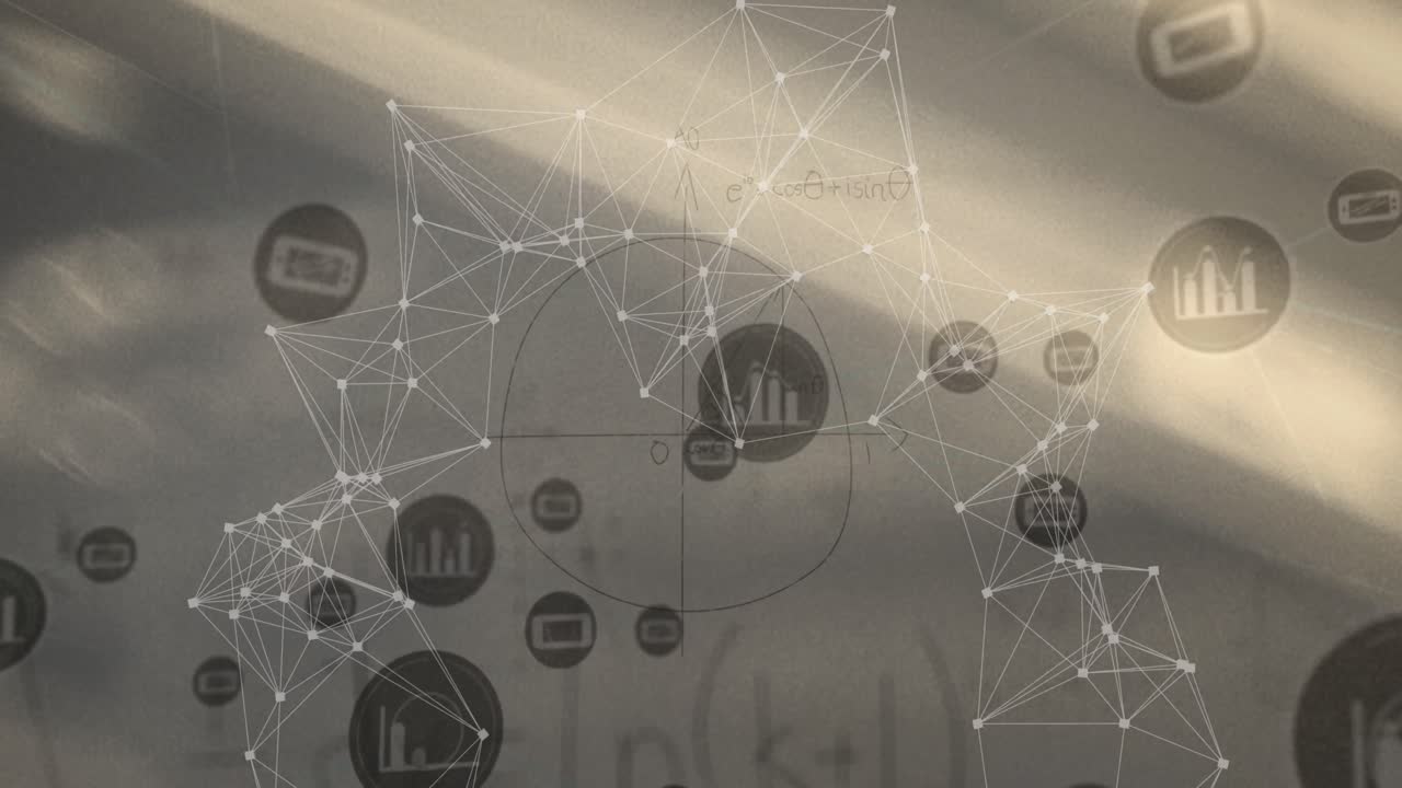 animación de la red de conexiones con iconos sobre un fondo borroso