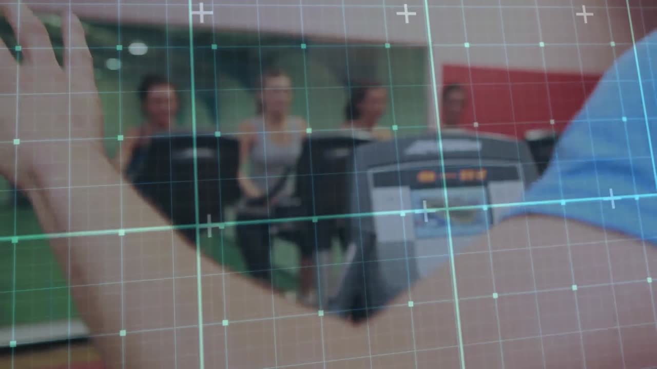 animación de personas que hacen ejercicio sobre la rejilla