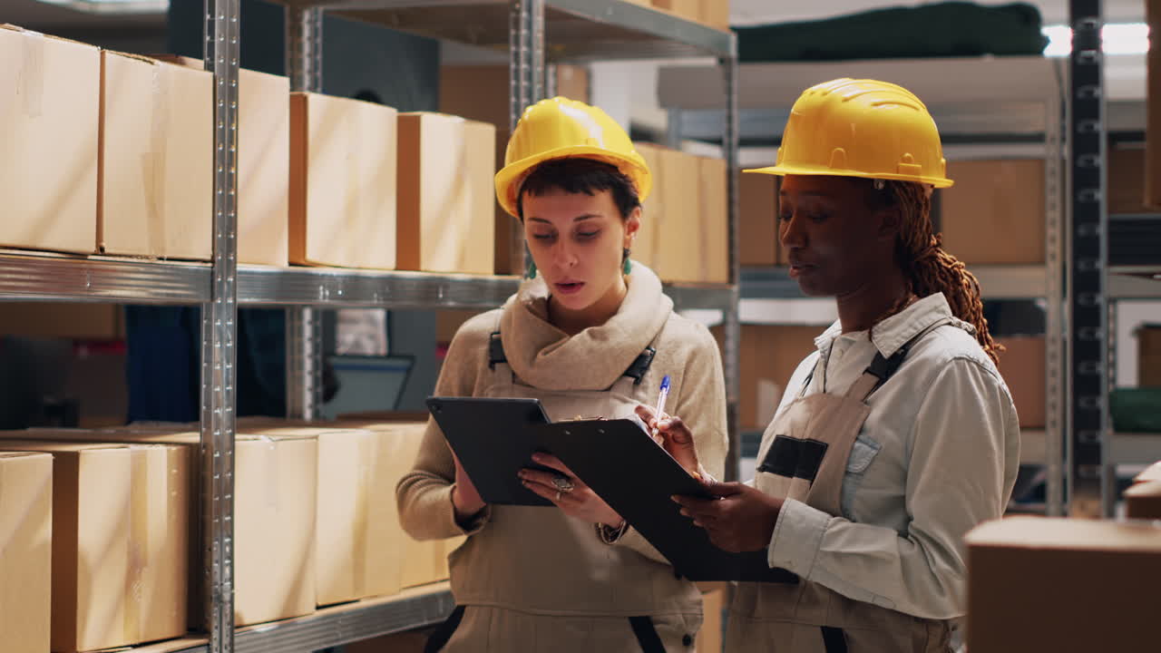 trabajadores del almacén comprobando el inventario