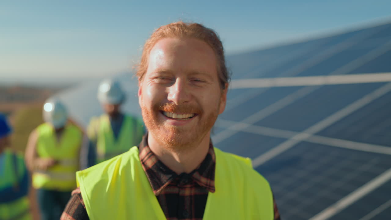 Construction worker and solar panels