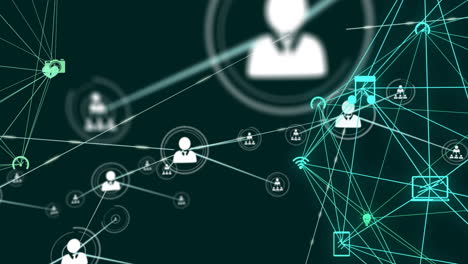 animation of network of connections with icons and data processing