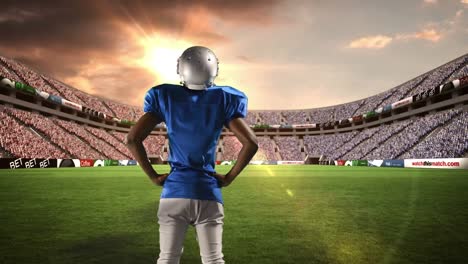 animation of american football player over sports stadium