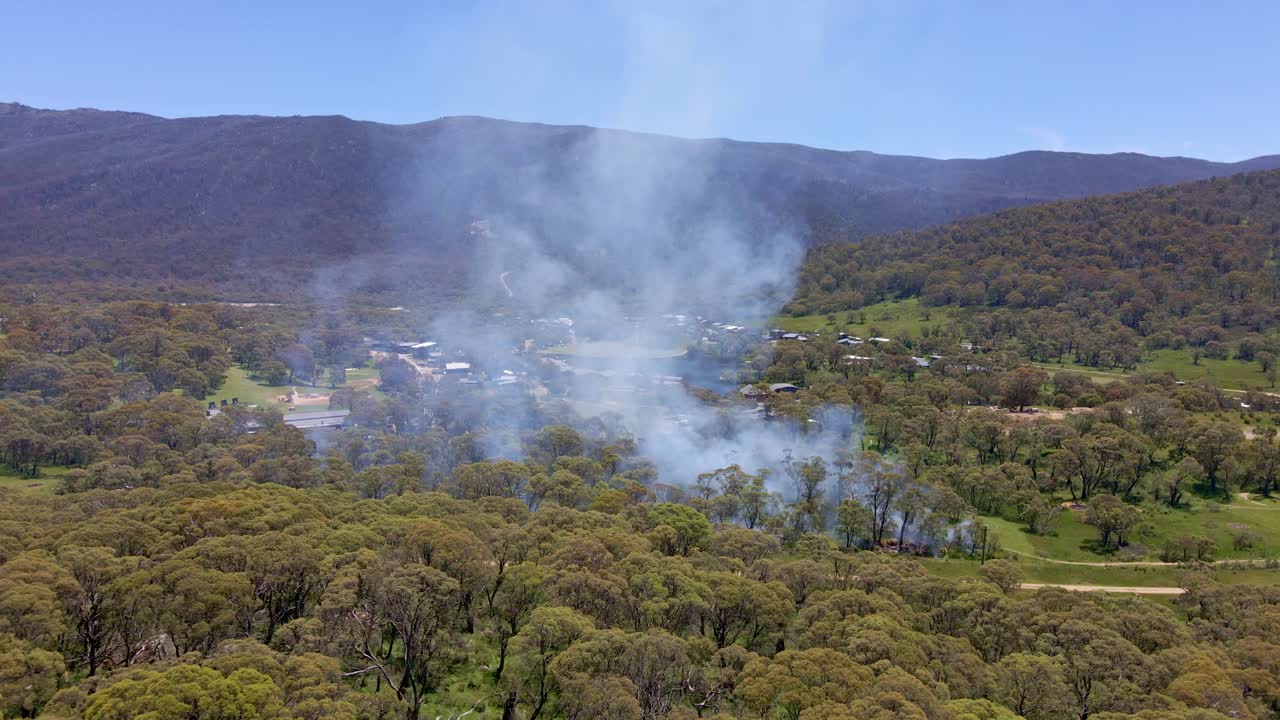 un disparo de humo que sale de algo que está ardiendo en el bosque de crackenback, nueva gales del sur, australia.