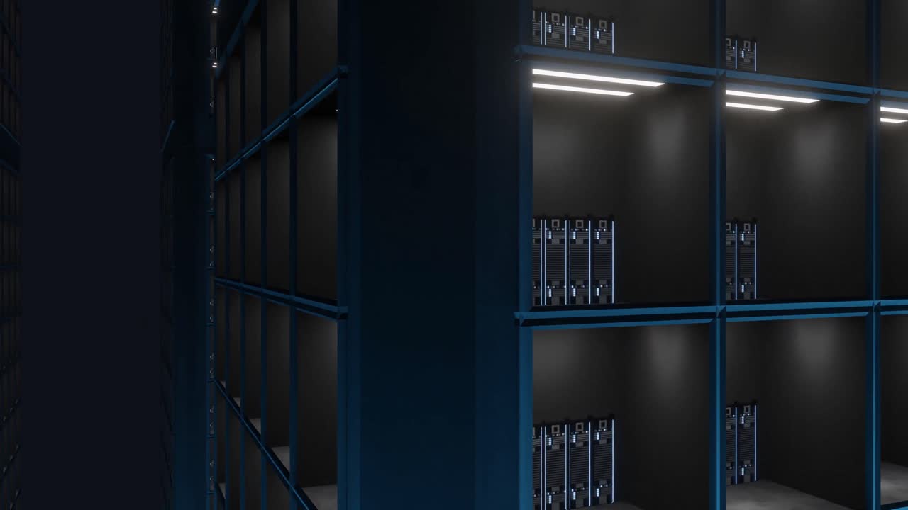 анимация мерцающих огней на серверах в серверной комнате