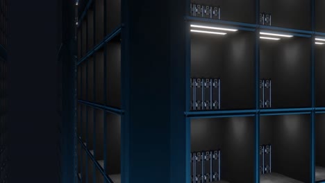 animation of lights flickering on servers in server room