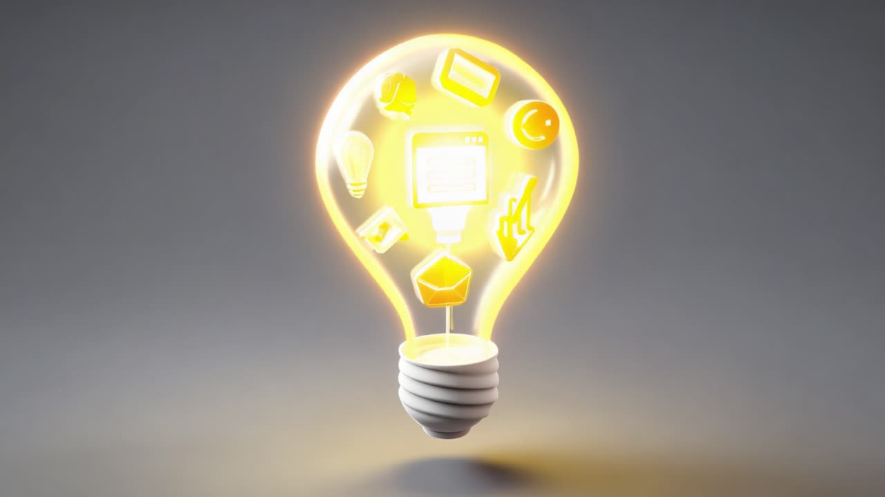 A Creative Light Bulb Illustration Featuring Various Symbols Representing Ideas, Innovation, and Digital Communication in a Modern Design Aesthetic for Enhanced Conceptual Visualization