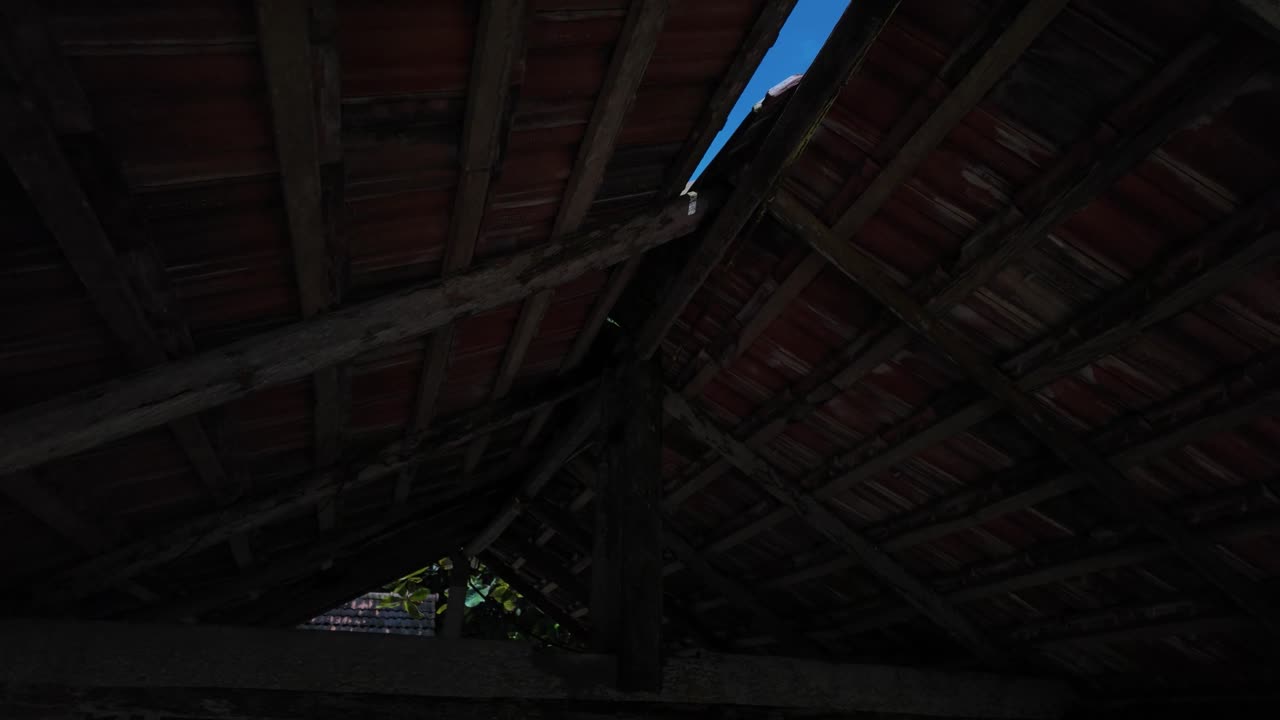 Broken roof shade hut on the beach of Sri Lanka, tropical paradise developing country