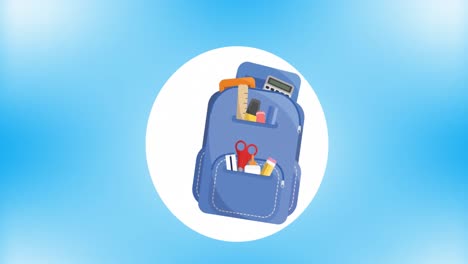 animation of schoolbag icon over blue background