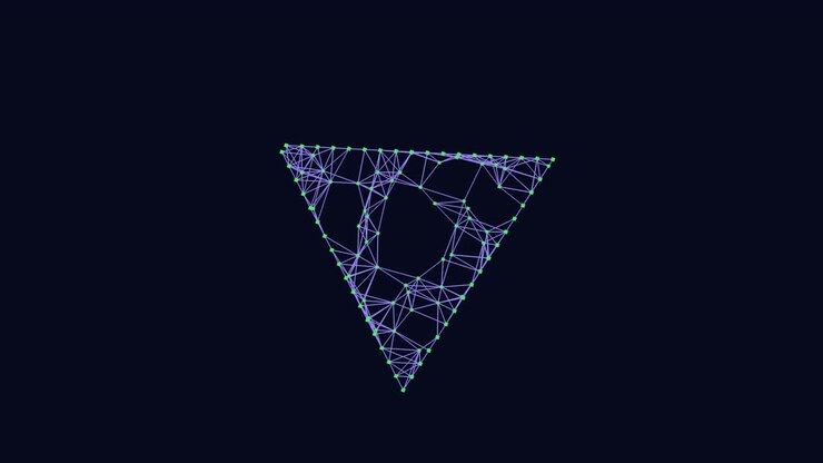 Rainbow triangle futuristic shape with neon dots and lines 1