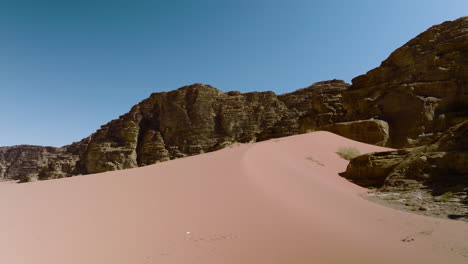 panorama of rock ridges and cliffs on the desert landscape of wadi rum in jordan