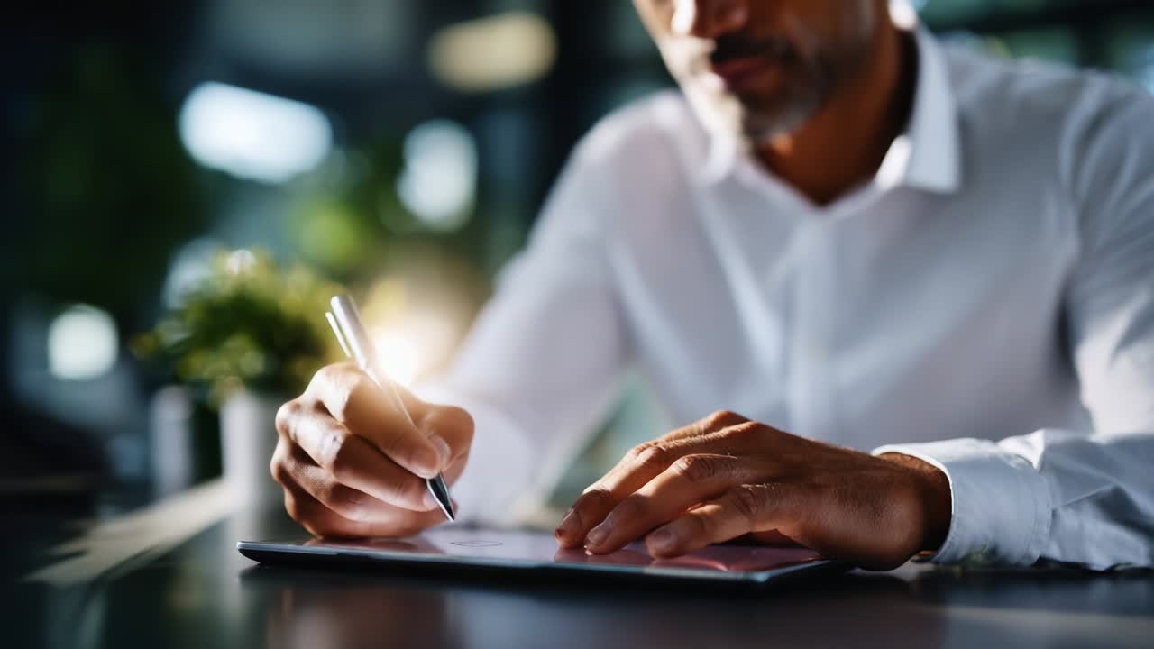 Focused Professional Writing Notes in a Bright Workspace: Capturing the Dedication and Attention to Detail in a Thoughtful Moment of Documenting Ideas and Plans with a Pen and Notepad