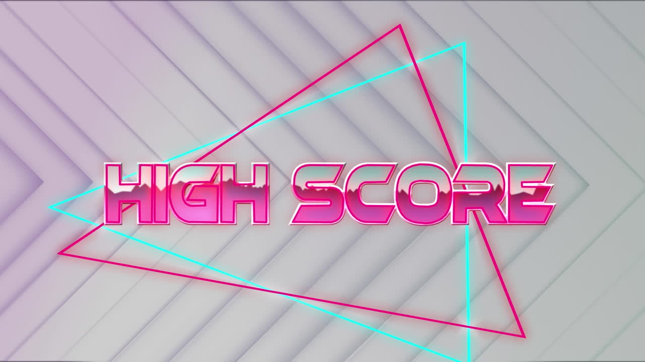 Animation of high score text over light trails on white background