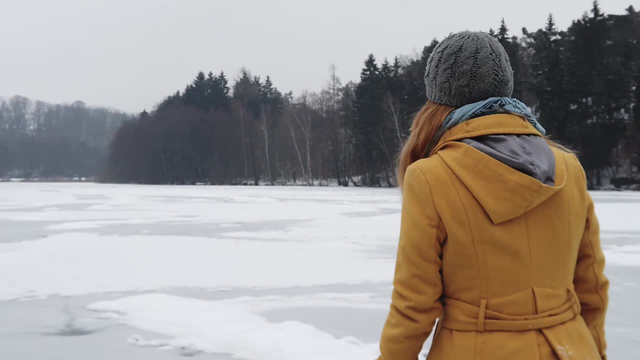 mujeres muy jóvenes patinando sobre hielo en un lago congelado en cámara lenta