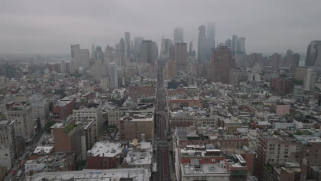aerial view of lower manhattan on an overcast morning. shot in new york city