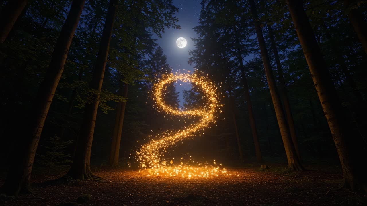 A Magical Night in the Enchanted Forest with Glowing Sparkles Creating the Number Two Under the Bright Moonlight