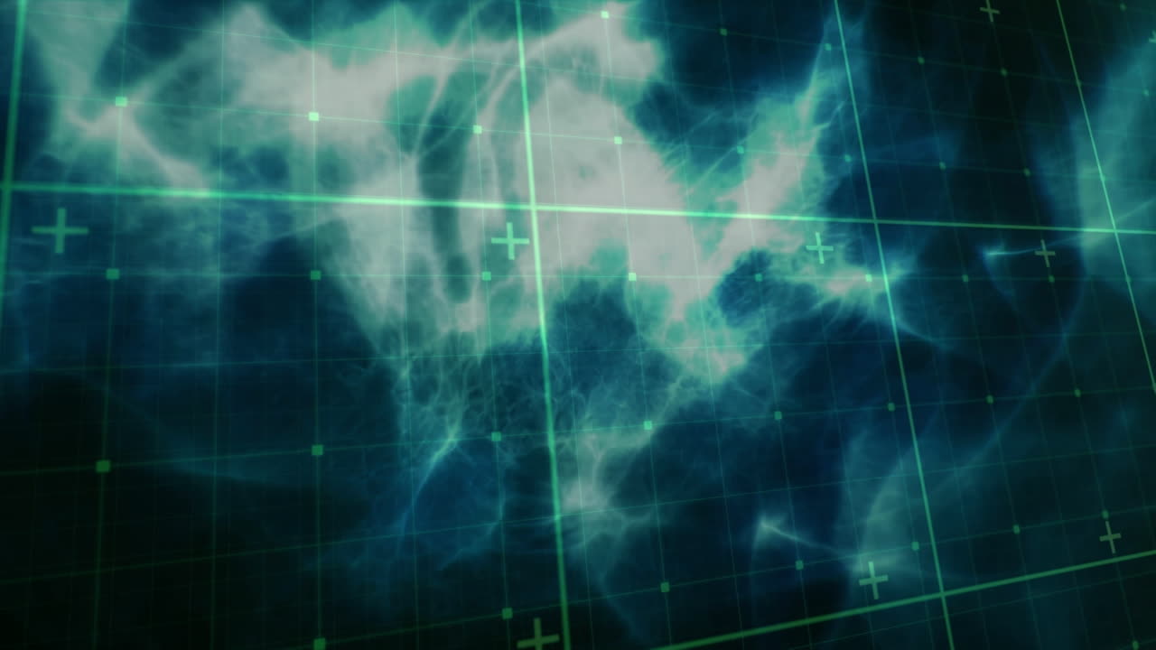 검은 바탕의 연기 위의 디지털 인터페이스의 애니메이션