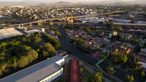 drone shot of freeways and historical lecumberri prison in mexico city