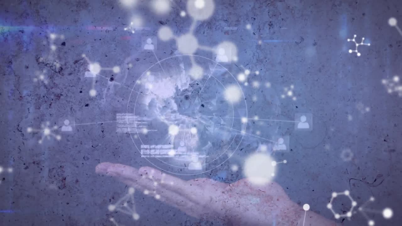 파란색 배경에 연결 네트워크와 분자의 애니메이션