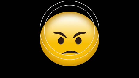 Digital-animation-of-film-reel-effect-over-angry-face-emoji-against-black-background