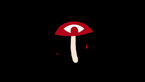 Cartoon-roter-Pilz-Mit-Augensymbol,-Schleifenanimationsvideo,-Transparenter-Hintergrund-Mit-Alphakanal.