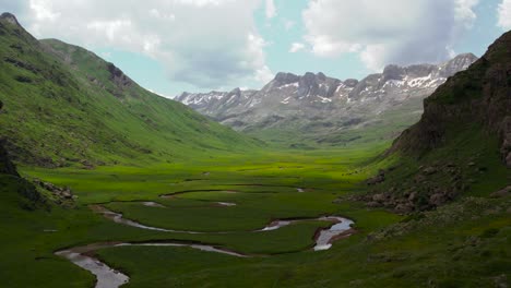 curved river in mountainous valley